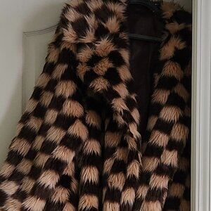 Faux fur  checkers coat